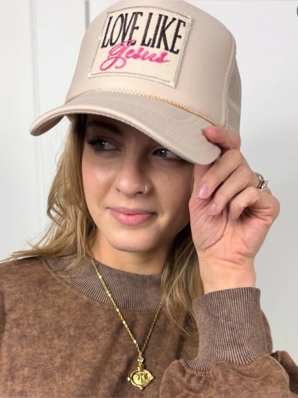 Christian Love Like Jesus Embroidered Trucker Hat - Cream